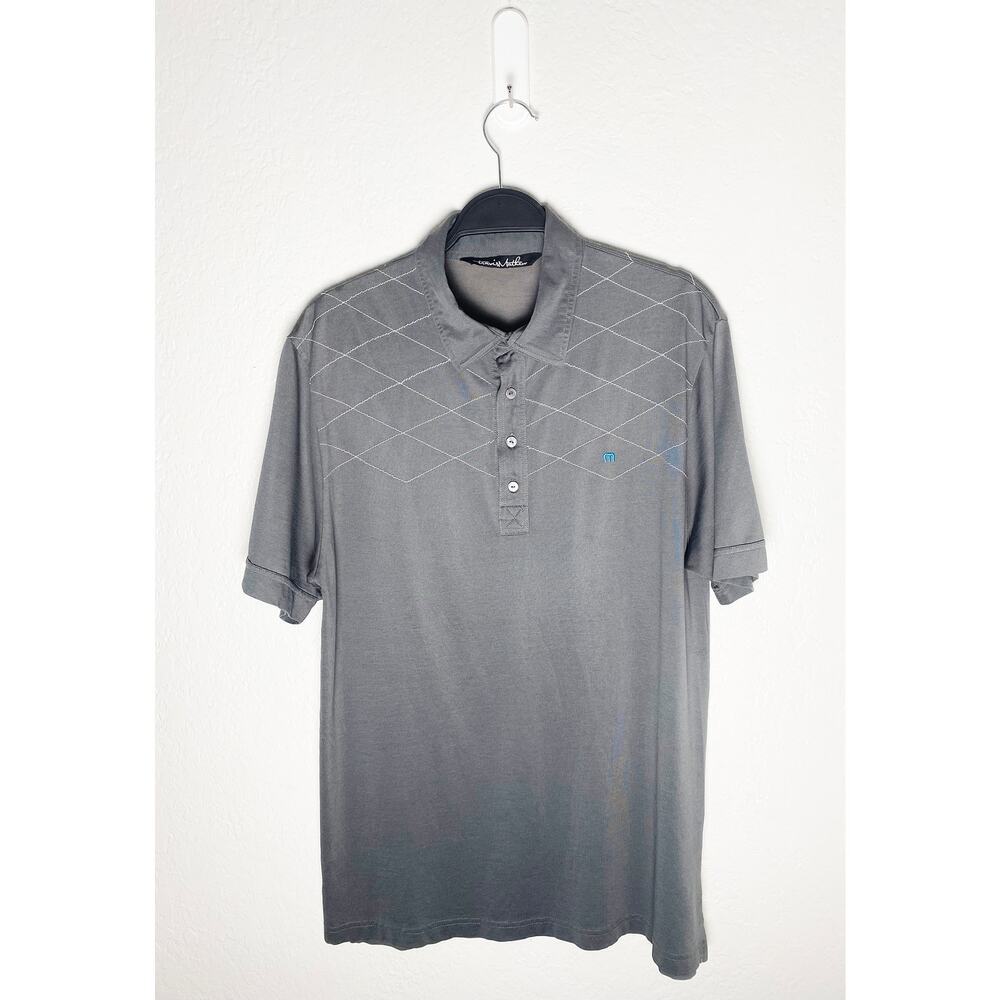 Travis Mathew Men's Short Sleeve Gray Polo Argyle Diamond Stitching Pima Cotton